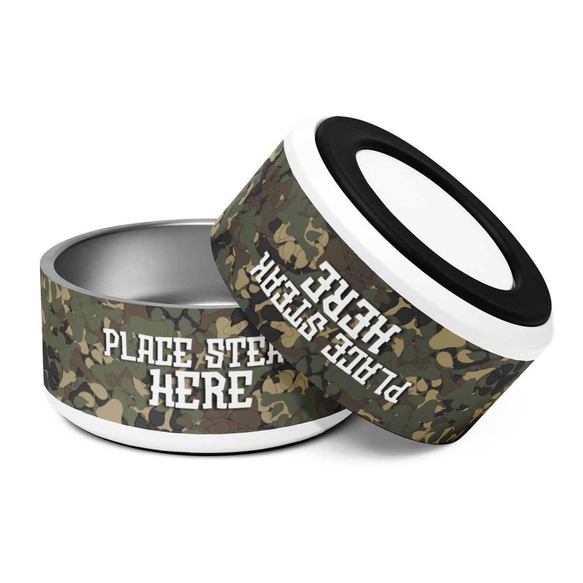 Place Steak Here:Fun Camo Dog Bowl
