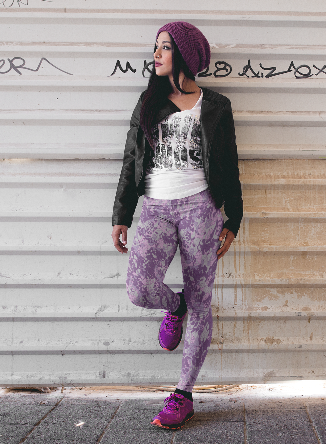 Youth Purple Camouflage Pawprint and Bone Leggings