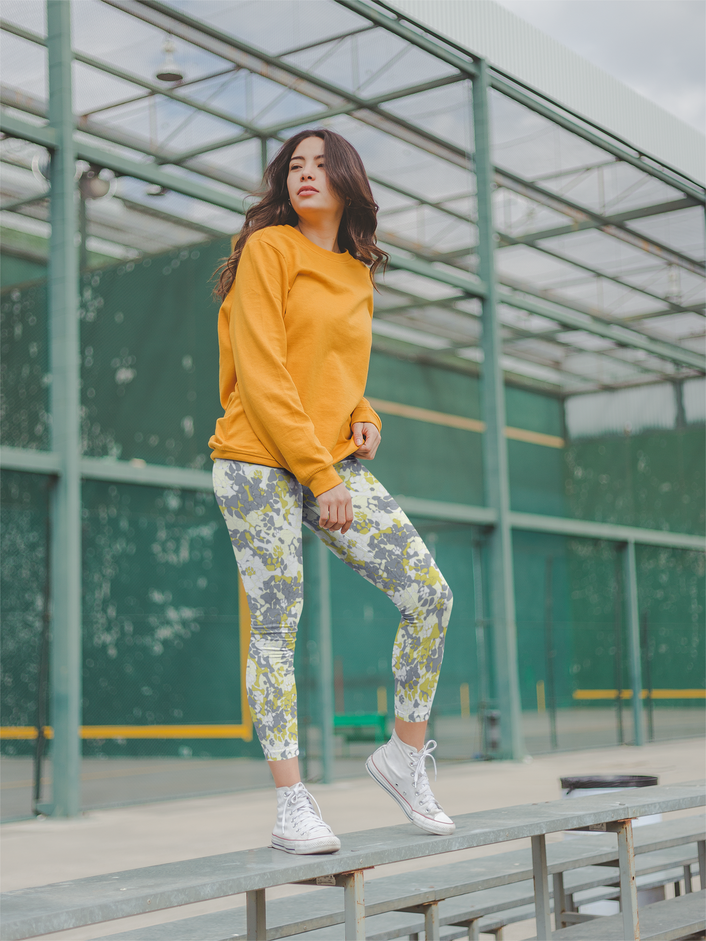 Style Yellow Camo Leggings Neon Yellow Camo Printed Workout Capri
