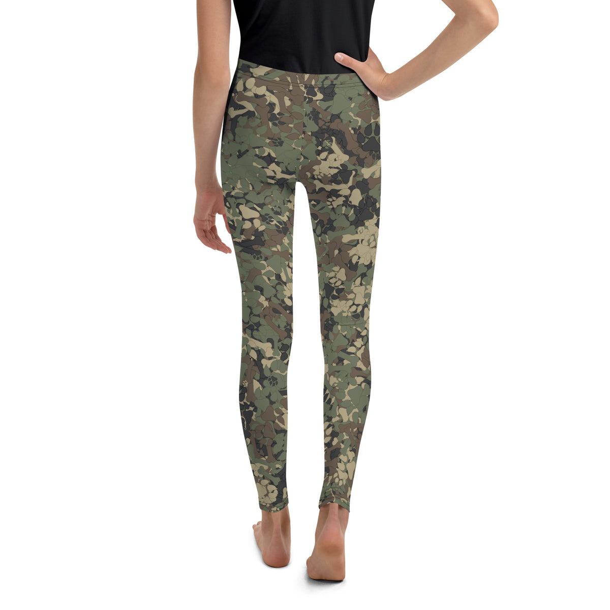 Youth Dog Leggings Pattern: Green Camouflage Pawprint and Bone Leggings