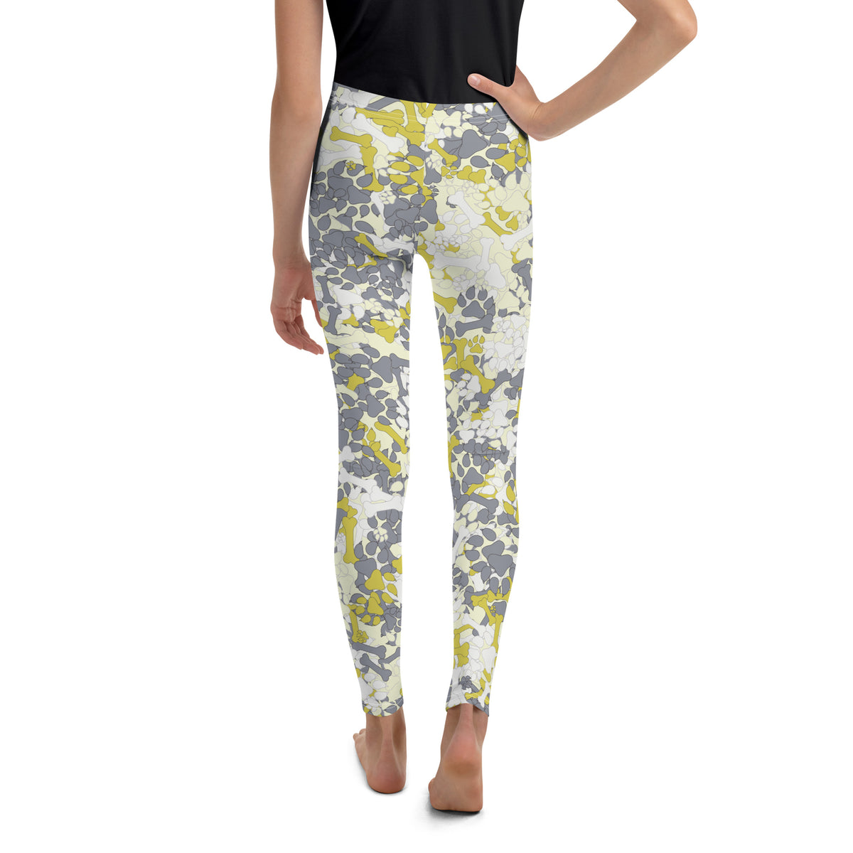 Youth Yellow Camouflage Pawprint and Bone Leggings