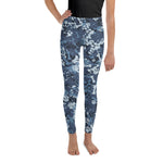 Youth Blue Camouflage Pawprints and Bones Leggings