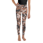 Peach Camo Leggings Youth:Camouflage Pawprints and Bones