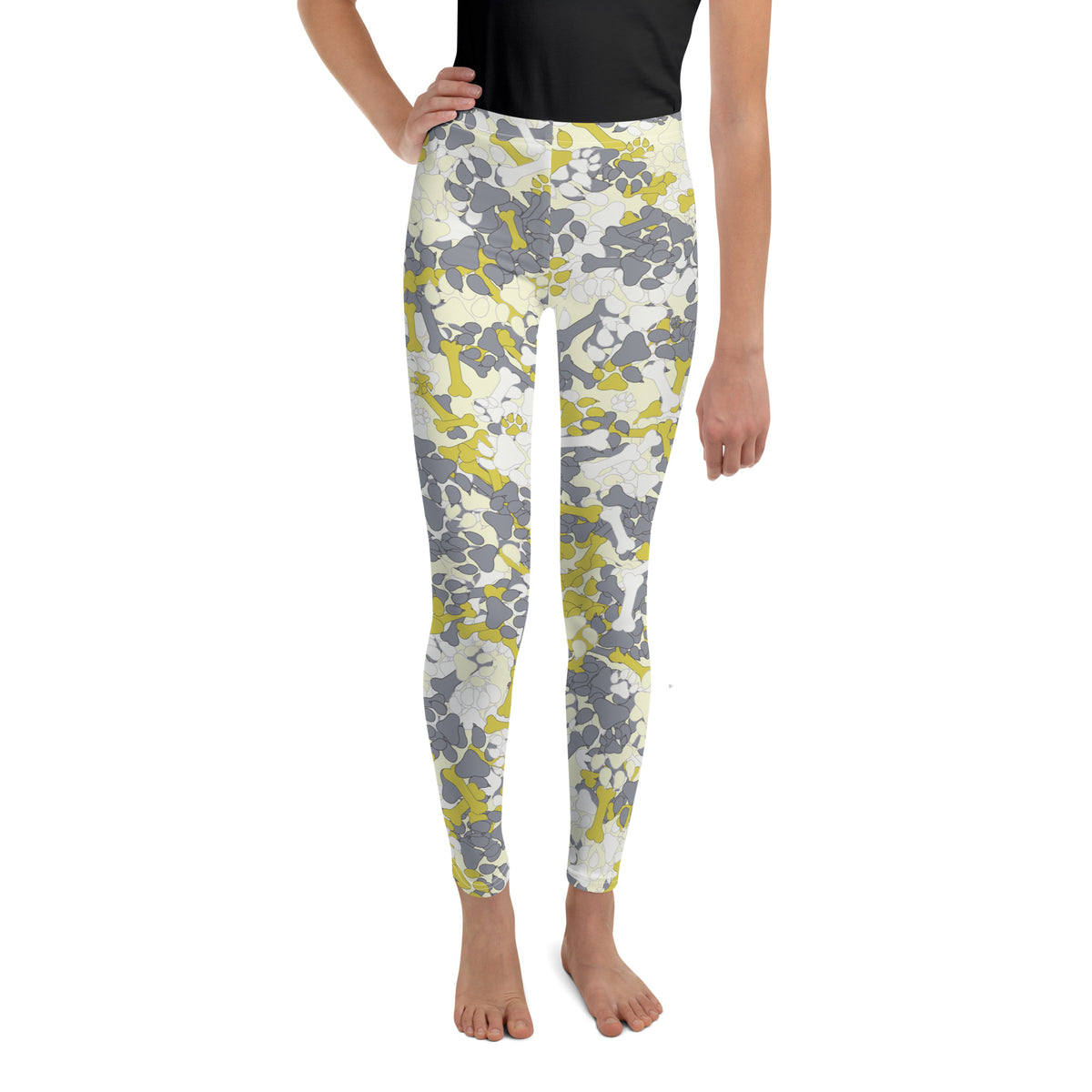 Youth Yellow Camouflage Pawprint and Bone Leggings