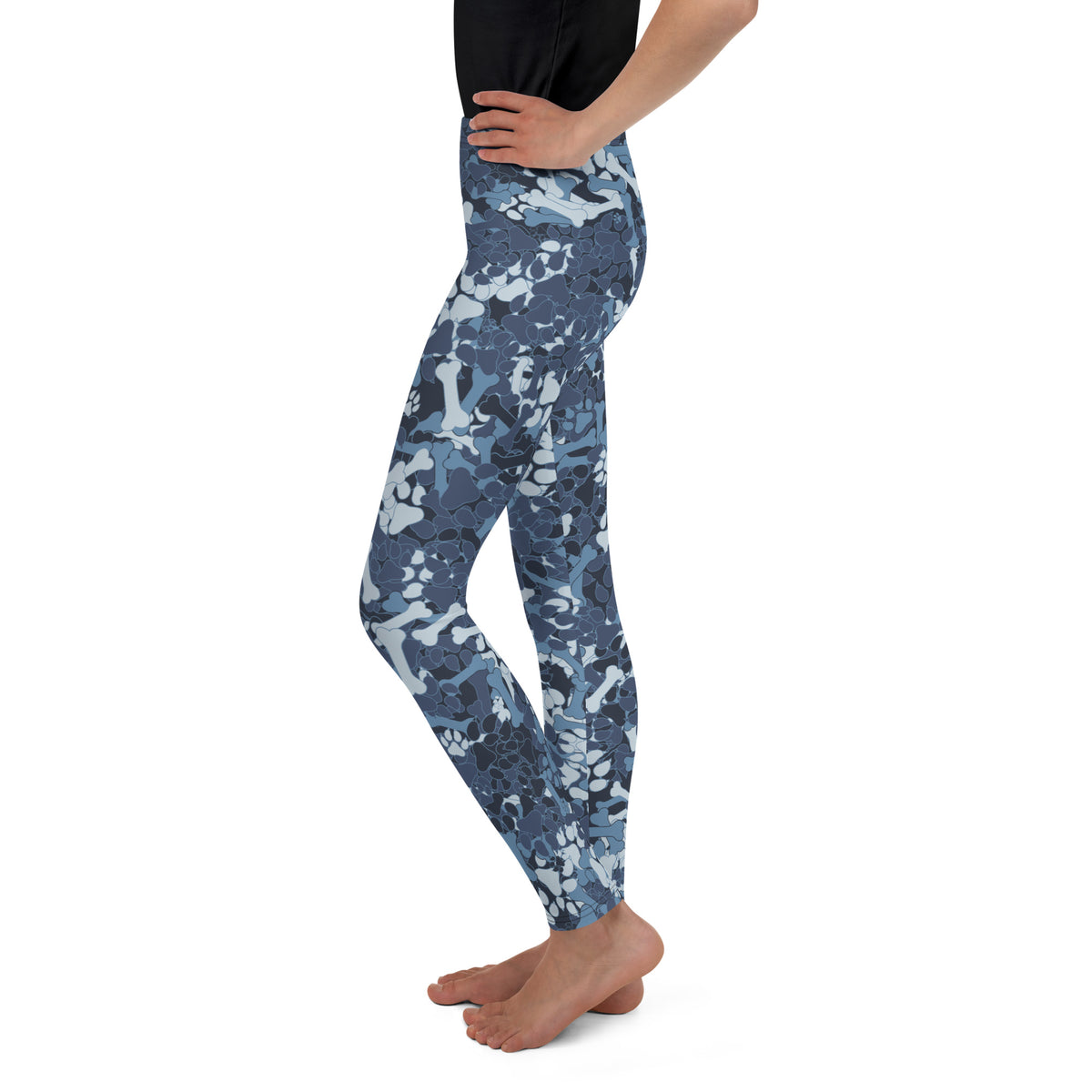 Youth Blue Camouflage Pawprints and Bones Leggings