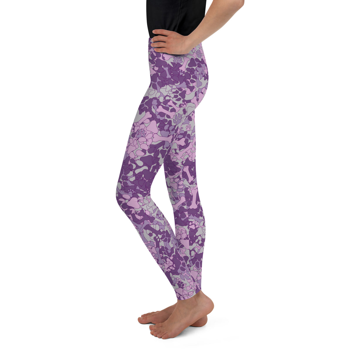 Youth Purple Camouflage Pawprint and Bone Leggings