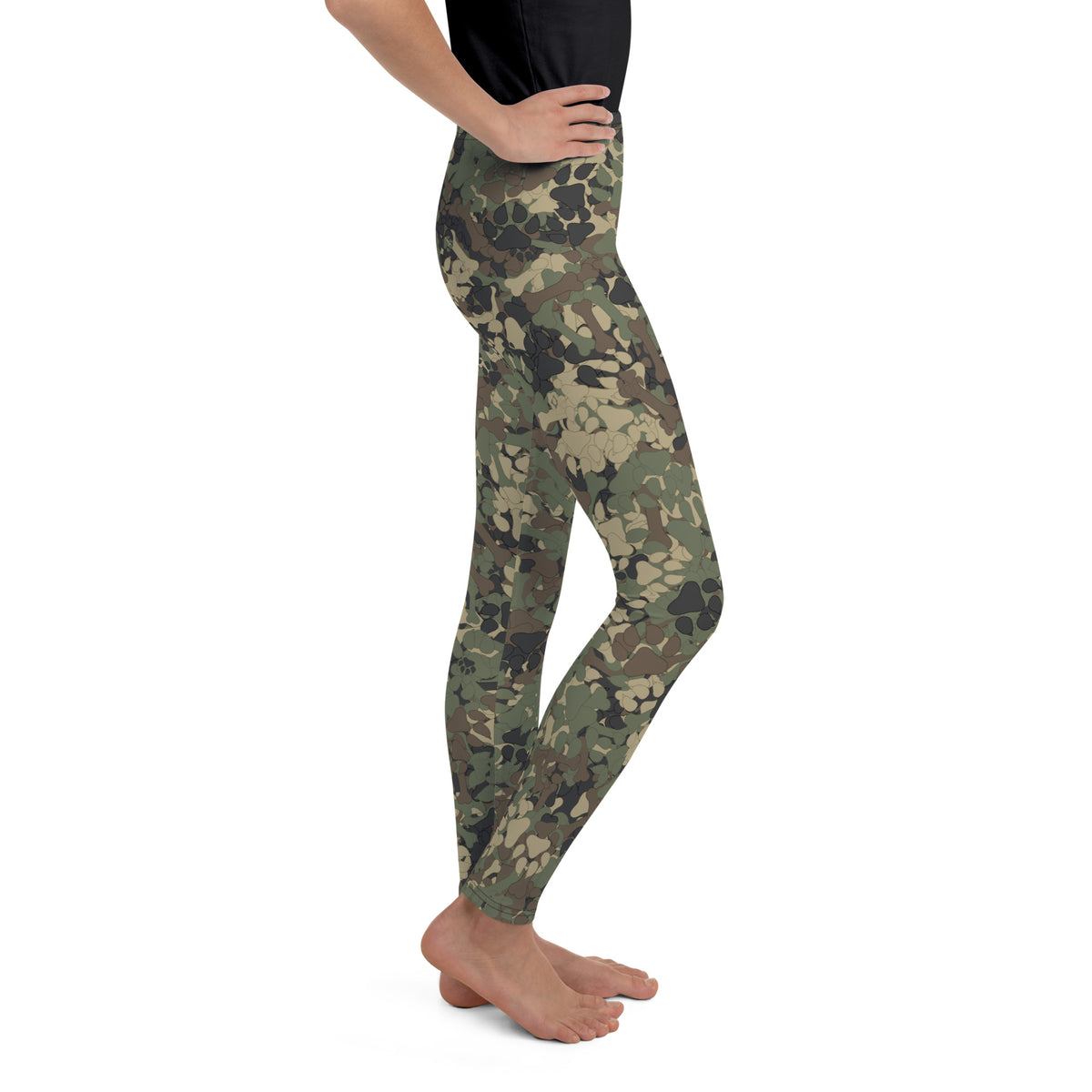 Youth Dog Leggings Pattern: Green Camouflage Pawprint and Bone Leggings