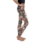 Peach Camo Leggings Youth:Camouflage Pawprints and Bones