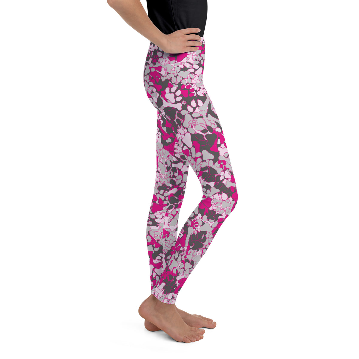 Youth Pink Camouflage Pawprint and Bone Leggings